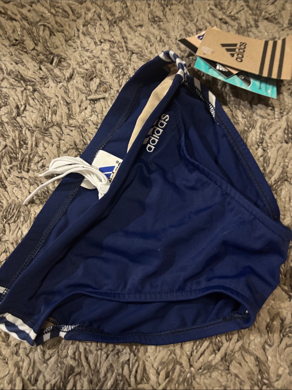 adidas Navy Swim Briefs with White Stripes - Picture 5 of 6